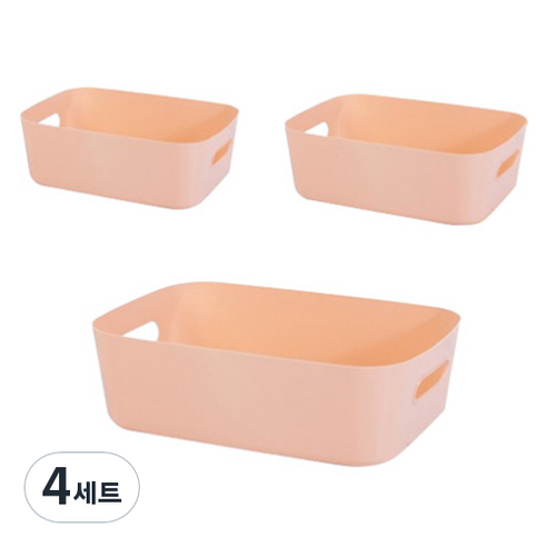 피피홈리빙 다용도 수납박스 펜트리 정리함 3종 세트, 핑크, 4세트