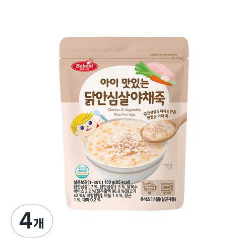 베베스트 아이 맛있는 닭안심살 야채죽, 닭고기, 4개, 150g