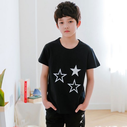 잭키드 남아용 블랙스타 반팔티, 블랙