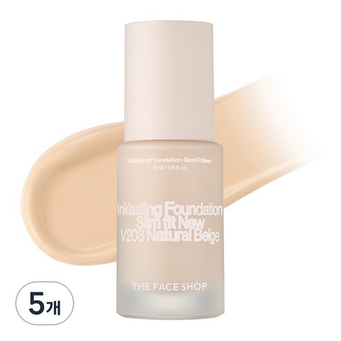 더페이스샵 잉크래스팅 파운데이션 슬림핏 뉴 15ml, V203 내추럴 베이지, 5개