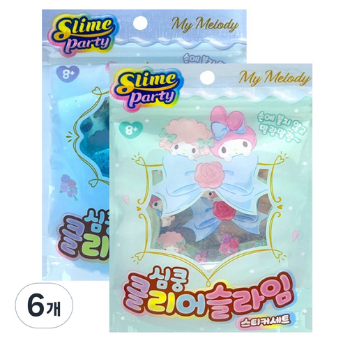 산리오 심쿵 클리어 슬라임 스티커 마이멜로디, 6개, 랜덤발송