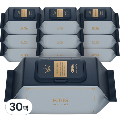 킹 더 도톰한 86gsm 골드블루 저자극 엠보싱 아기물티슈 캡형, 70매, 30팩