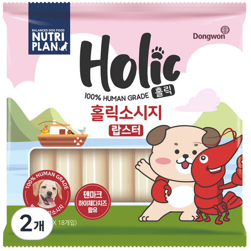 뉴트리플랜 동원 홀릭 소시지 랍스터 강아지 간식 18p, 혼합맛(어육 / 랍스터 / 치즈), 540g, 2개