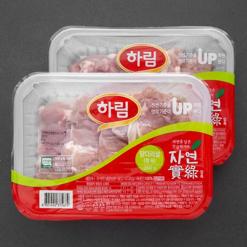 노브랜드닭꼬치매콤  하림 자연실록 무항생제 인증 닭다리살 정육 (냉장), 350g, 2팩