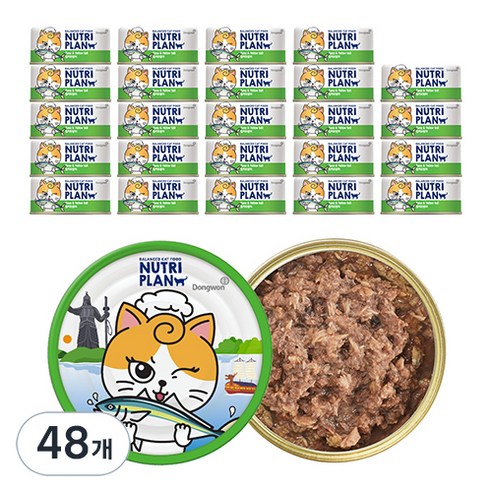 뉴트리플랜 고양이 간식캔, 참치 + 방어 혼합맛, 90g, 48개
