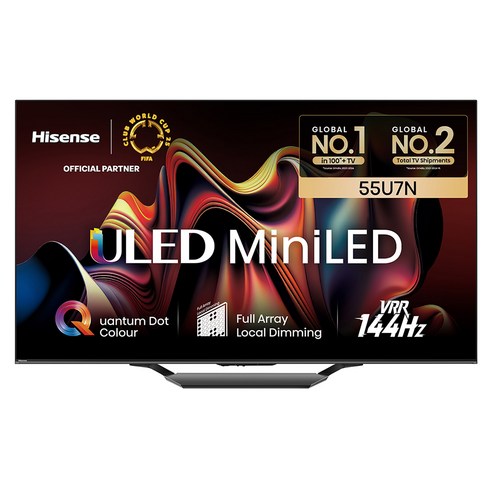 HISENSE 4K ULED Mini LED 스마트TV 139cm(55인치), 화면크기 (cm/(인치)), 55U7N × 스탠드형 × 방문설치, 모델명/품번 × 스탠드/벽걸이 구분 × 설치지원방식 섬네일