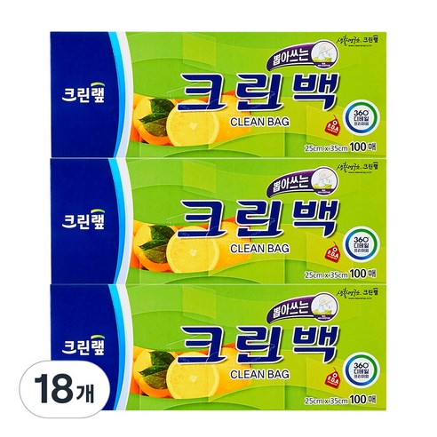 크린랲 뽑아쓰는 크린백 중 25cm x 35cm, 중(M), 100개입, 18개