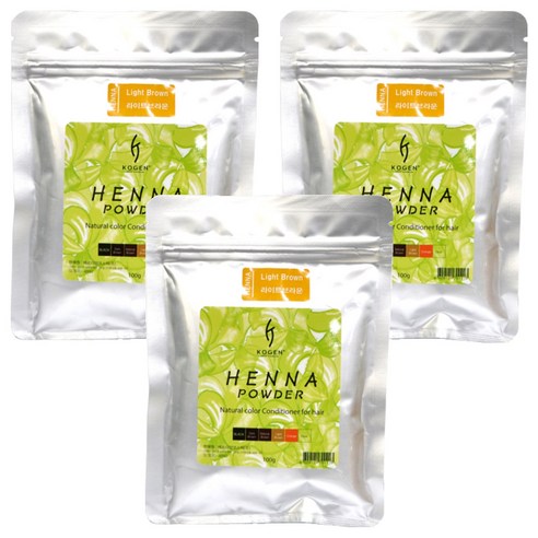 코겐 헤나파우더 염색약 100g, 라이트브라운, 3개