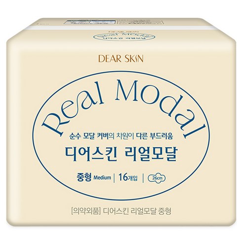 디어스킨 리얼모달 생리대 날개형, 16개입, 1개, 중형