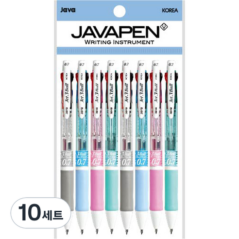 자바펜 제트3볼 다색펜 0.7mm, 하양, 하늘, 분홍, 민트, 10세트