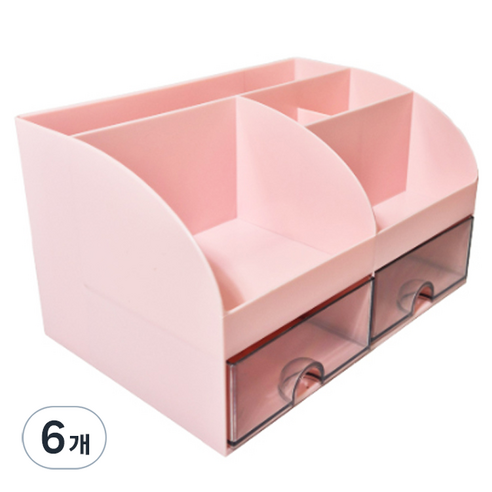 안다미 연필꽂이 서랍형 데스크 오거나이저 미니 수납함, 라이트 핑크, 6개