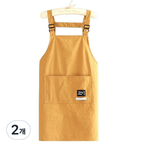 순잠 길이 조절 포켓 방수 멜빵 앞치마, 옐로우, 2개