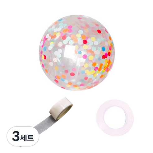 파티쇼 컨페티 꽃가루 풍선 30p + 컬링리본 30m + 테이프 100p 세트, 종이레인보우(컨페티), 3세트