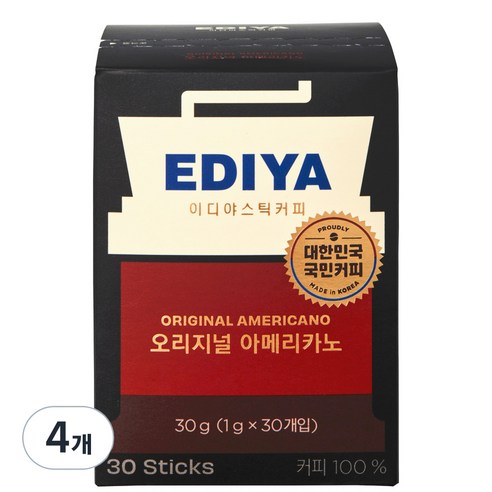 이디야 비니스트 오리지널 아메리카노 원두커피스틱, 1g, 30개입, 4개