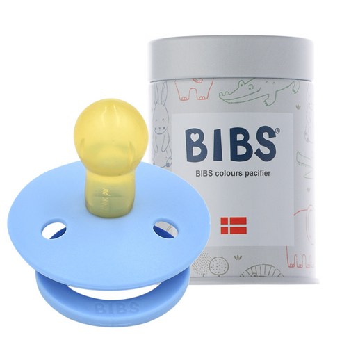 BIBS 데니쉬 공갈 젖꼭지 + 하드케이스, 1단계(0~6개월), 스카이블루
