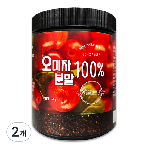 헬로우그린 오미자 분말 가루 통, 250g, 2개