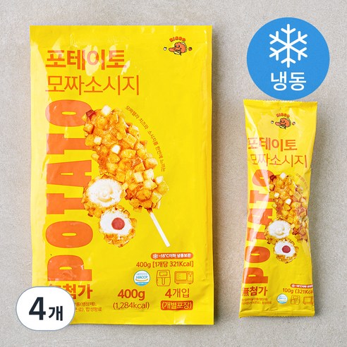 오늘의간식 포테이토 모짜소시지 핫도그 (냉동), 100g, 4개입, 4개