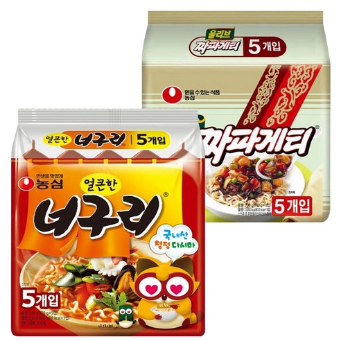 농심 짜파게티 140g 5p + 너구리 얼큰한 맛 120g 5p, 1세트