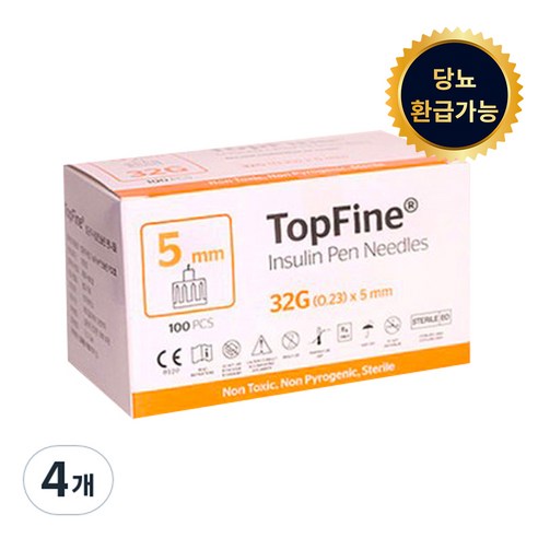 탑파인 펜니들 인슐린주사침 멸균 32G 5mm, 4개