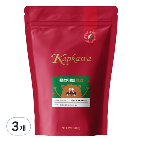 캅카와 몬스터빈 초코 원두커피, 에스프레소, 500g, 3개
