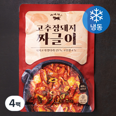 쿠캣 비벼먹는 고추장돼지 짜글이 (냉동), 400g, 4팩