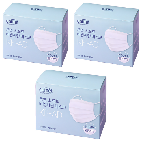 코멧 소프트 비말차단 마스크 KF-AD 실속형 묶음포장 대형, 100개입, 3개, 화이트