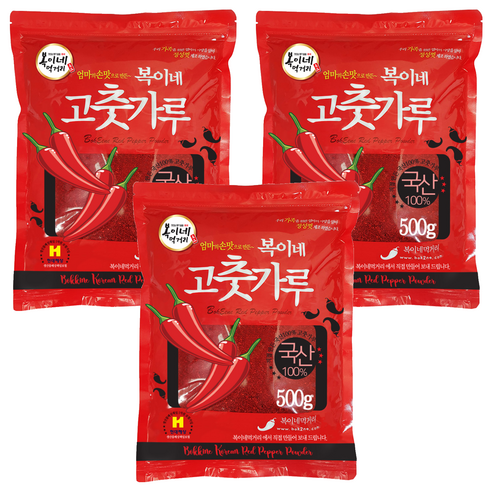 복이네먹거리 국산 고춧가루 보통맛 반찬용, 500g, 3개