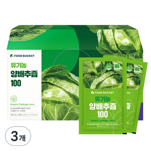 푸드버킷 국내산 유기농 양배추즙 100, 3L, 3개