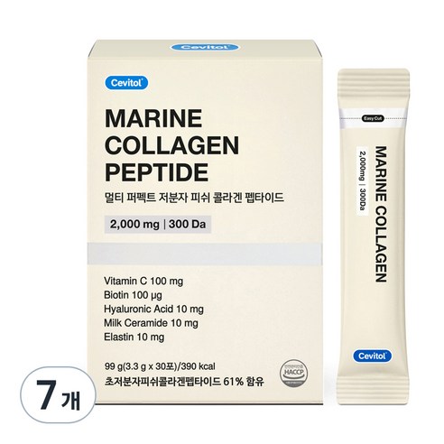 세비톨 멀티 퍼펙트 저분자 피쉬 콜라겐 펩타이드, 30회분, 3.3g, 7개