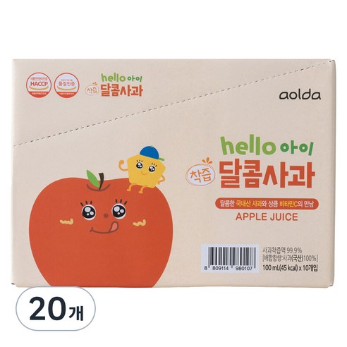 아올다 헬로아이 착즙 달콤사과, 100ml, 20개, 사과맛