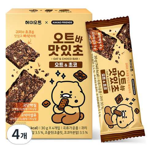 헤이오트 오트바 맛있초 초코맛 4p, 120g, 4개