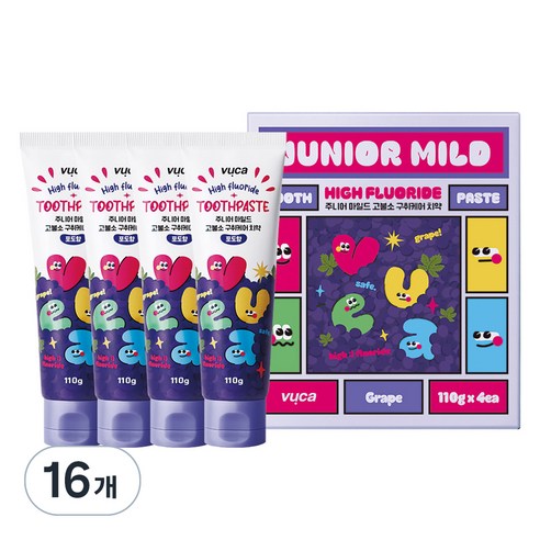 뷰카 주니어 마일드 고불소 구취케어 치약 포도향, 110g, 16개