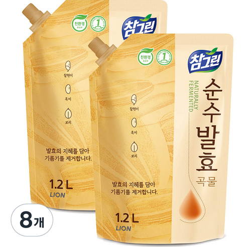 참그린 순수발효 곡물 주방세제, 1.2L, 8개