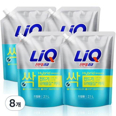 리큐 진한겔 하이브리드 드럼용 액상세제 리필, 2.1L, 8개