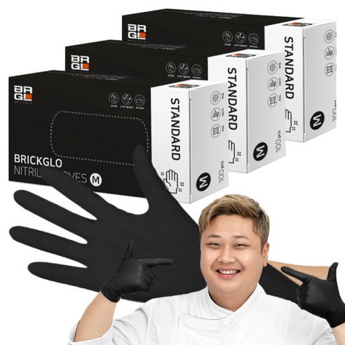 브릭글로 스탠다드 니트릴장갑 100p, 블랙, 중(M), 3개