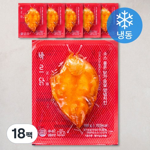 바르닭 소스품은 닭가슴살 양념치킨 (냉동), 100g, 1개입, 18개