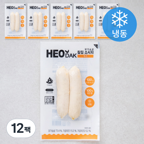 허닭 닭가슴살 칼집 소세지 치즈맛 2입 (냉동), 100g, 12팩