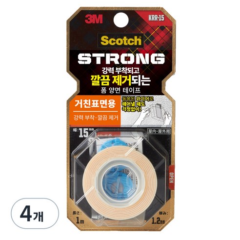 스카치 거친표면용 이지필 초강력 폼 양면테이프 15mm x 1m, 화이트, 4개
