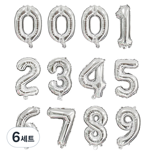 인블룸 은박 숫자 파티풍선 12p 세트, 실버, 6세트