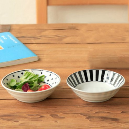 니코트 노바 볼접시 2P세트, 2종 (도트 (13.5 x 4cm),스트라이프 (13.5 x 4cm)), 혼합색상, 1세트