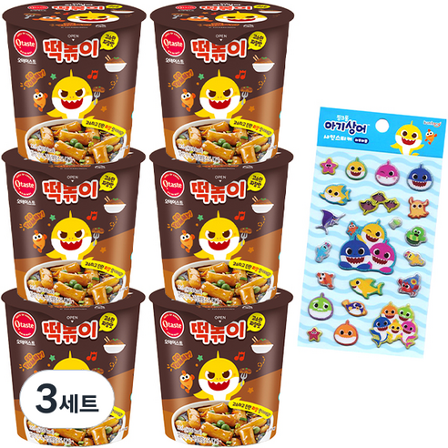 오테이스트 핑크퐁 아기상어 떡볶이 멀티팩 고소한 짜장맛 116g x 6p + 아기상어 스티커 랜덤발송 세트, 696g, 3세트