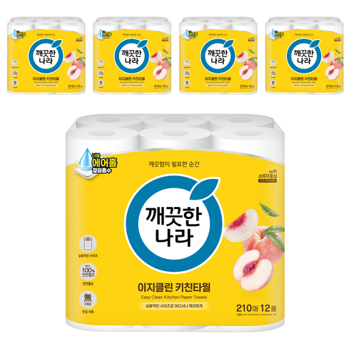 깨끗한나라 데일리 이지클린 천연펄프 키친타올, 210매, 60개