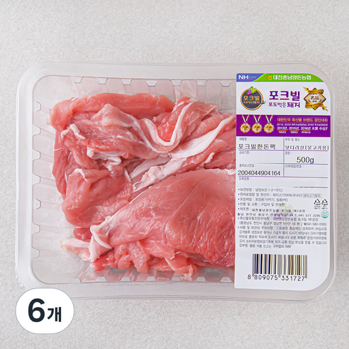 포크빌 한돈팩 뒷다리살 불고기용 (냉장), 500g, 6개