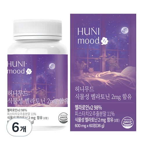 허니무드 식물성 멜라토닌 2mg, 60정, 6개