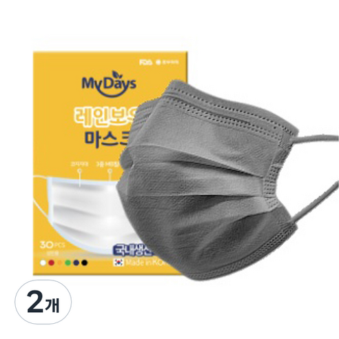 마이데이즈 MB필터 레인보우 일회용 컬러 덴탈 마스크 일반형 L, 30매입, 2개, 아마존 그레이