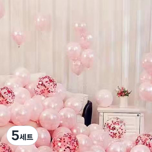 뷰라뷰 파티풍선 50p + 공기펌프 + 10m 리본 세트, 15 파우더핑크 + 레드스팽글(랜덤발송), 5세트