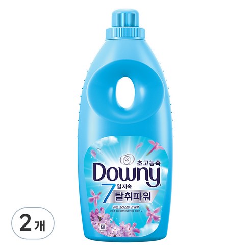 다우니 7일지속 탈취파워 초고농축 섬유유연제 레몬그라스와 라일락 본품, 1L, 2개