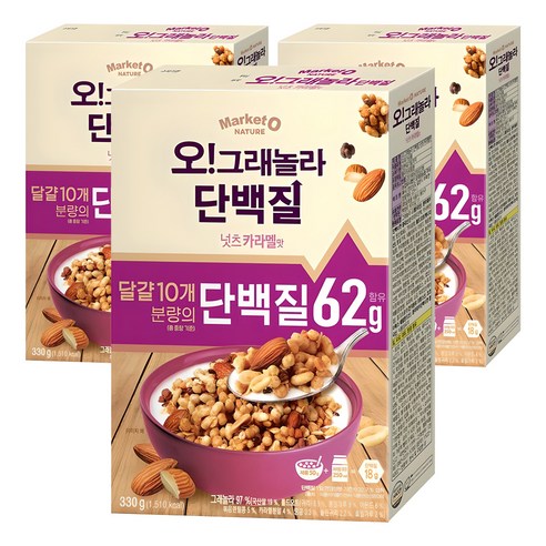 마켓오네이처 오 그래놀라 단백질 시리얼, 330g, 3개