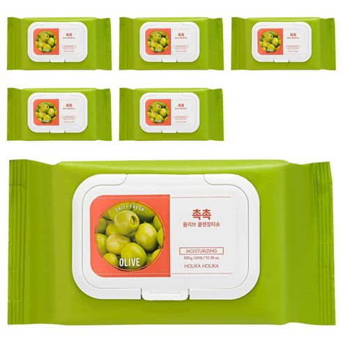 홀리카홀리카 데일리 프레시 촉촉 올리브 클렌징 티슈 300g, 60개입, 6개