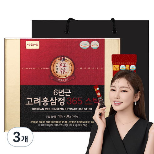 정원삼 6년근 고려홍삼정 365 스틱 + 쇼핑백, 300g, 3개